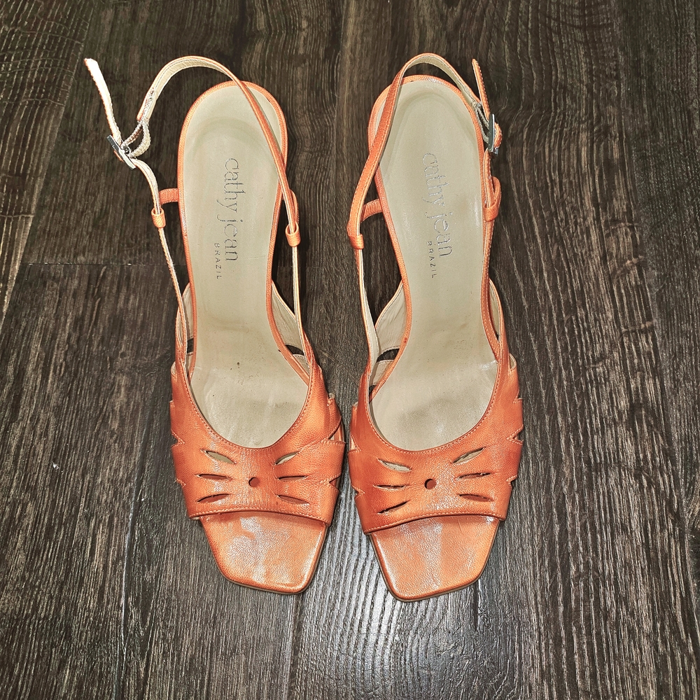 Cathy Jean Brazil Strappy Orange 4" Stilleto Heels Sandal Women's Size 9M - Picture 2 of 7
